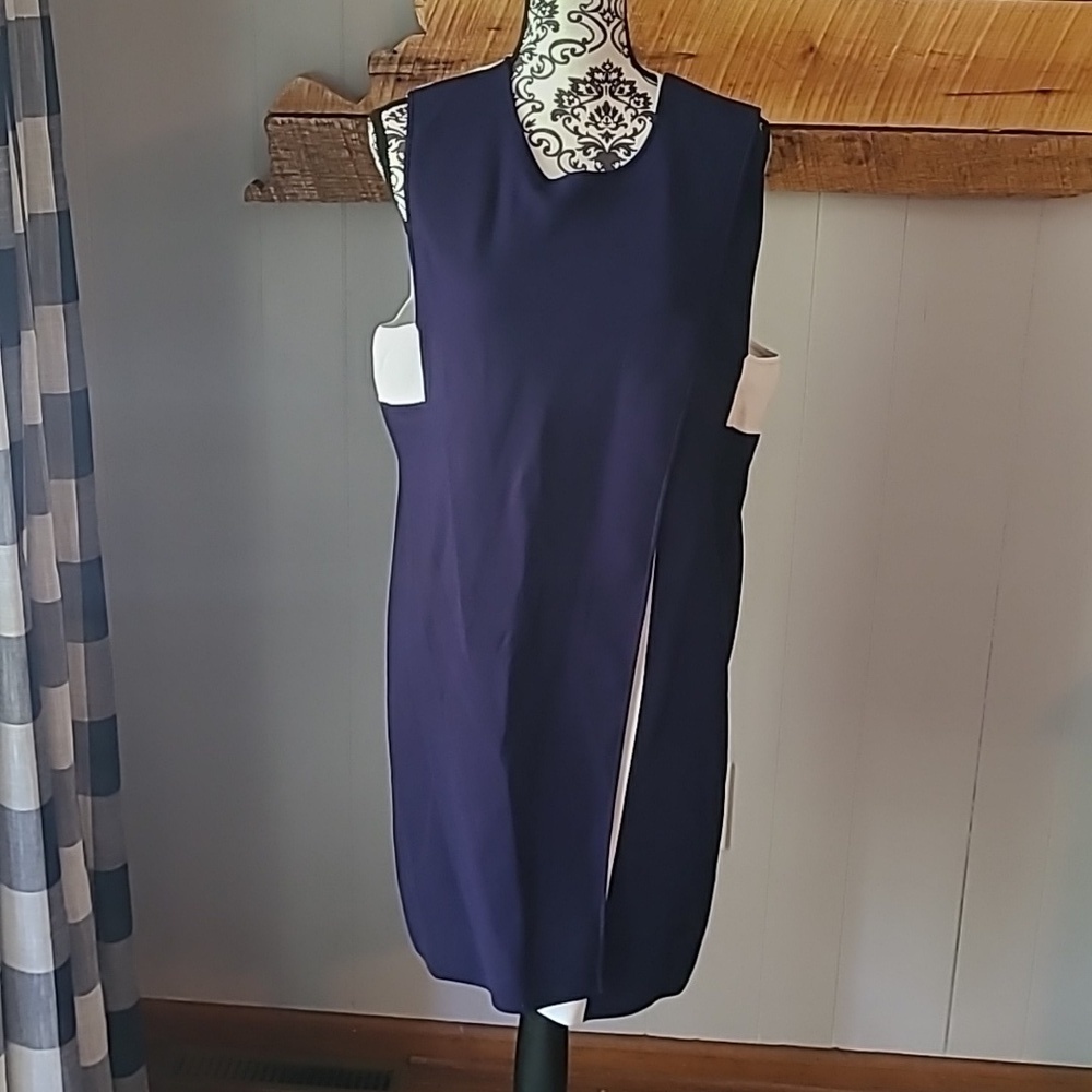 Per Se Whitney navy white wrap tunic top sz
